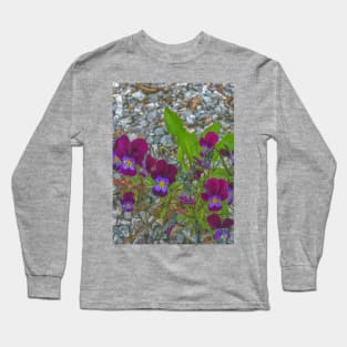 Digitally Enhanced Violets and Gravel Long Sleeve T-Shirt